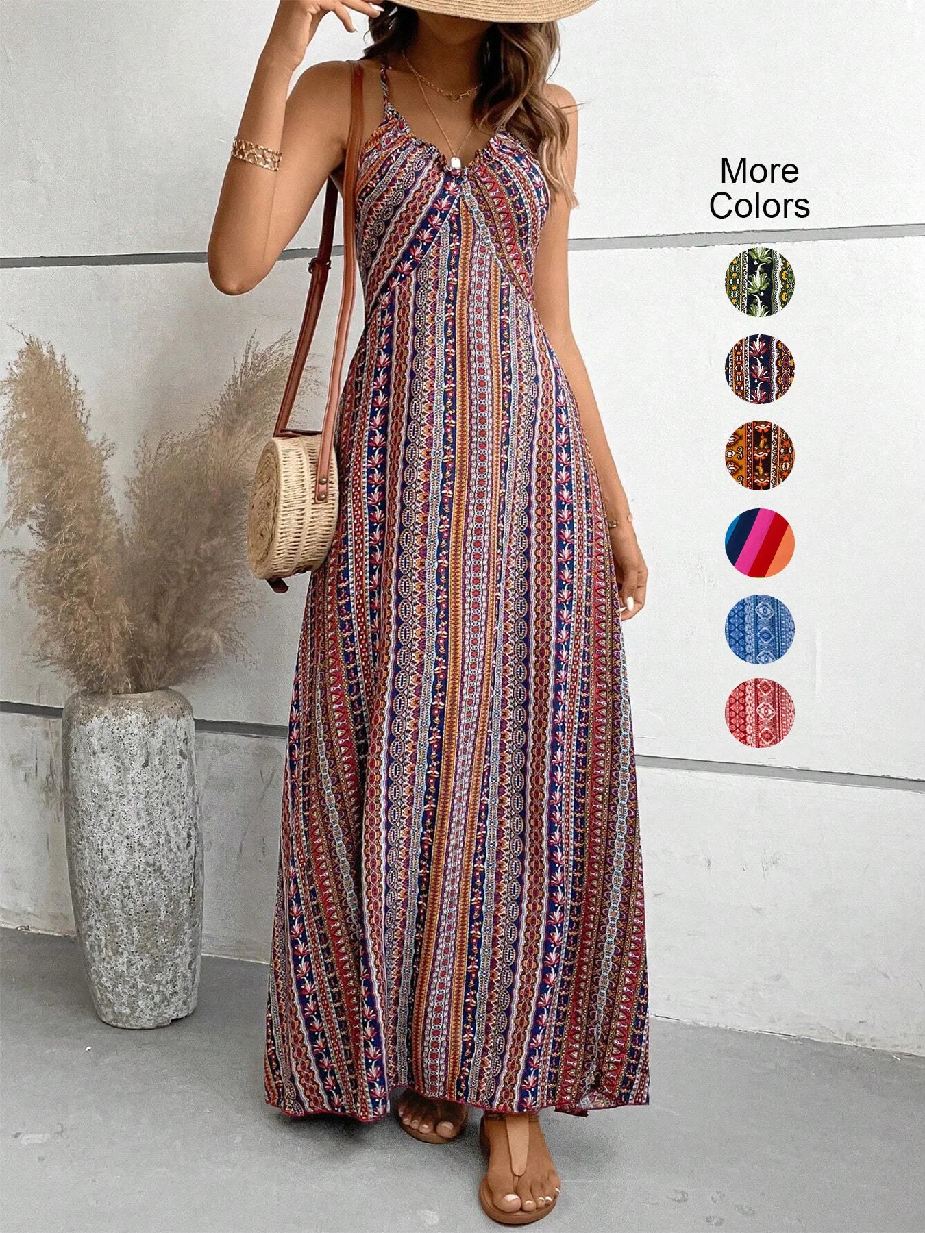 Vestido Largo Espalda Descubierta Étnico